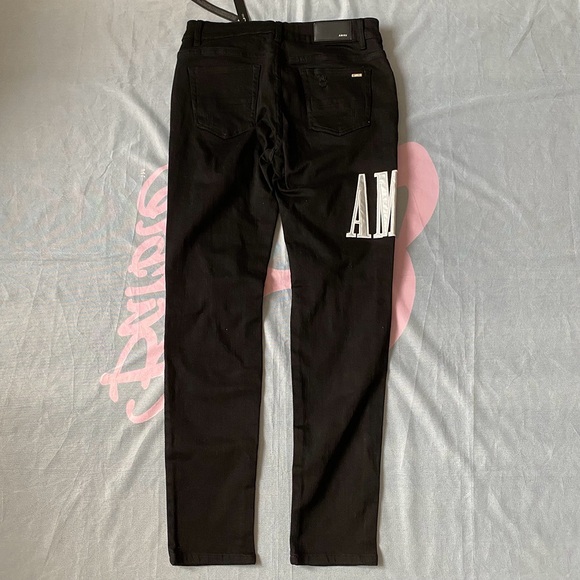 Amiri Embroidered Silver Lettering Skinny Jeans - Picture 2 of 8